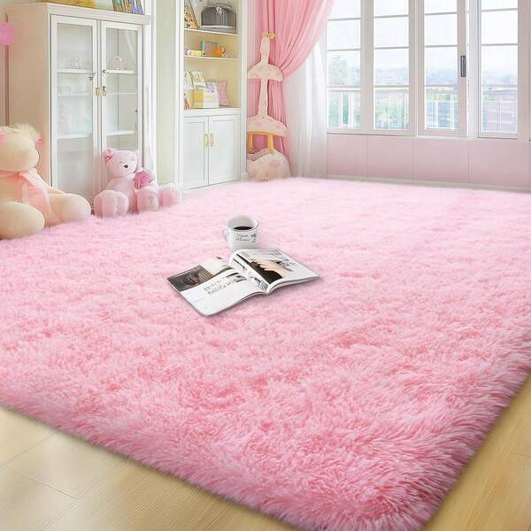 Soft Shag Rugs For Bedroom, Pink Fluffy Shaggy Rugs For Living Room, Luxury Modern Plush Carpet Girls Boys Room Dorm Indoor Home Decor, Upgrade Non-Slip