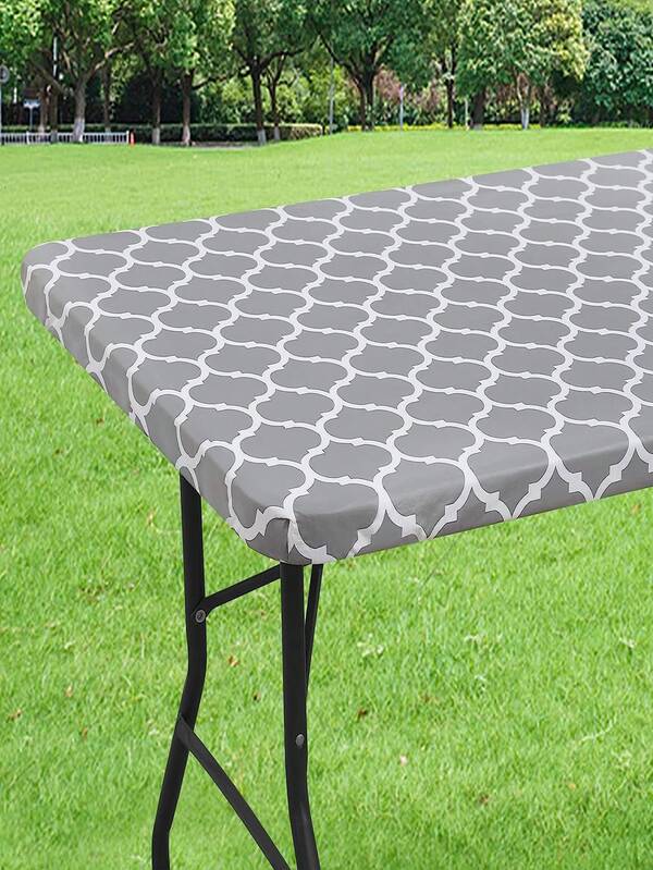 1pc Rectangular Tablecloth, Waterproof Elastic Tablecloth Fits 6ft Table, Wipeable Flannel Backed Vinyl Tablecloth, Suitable For Picnic, Camping, Indoor, Outdoor, Christmas Table Decor