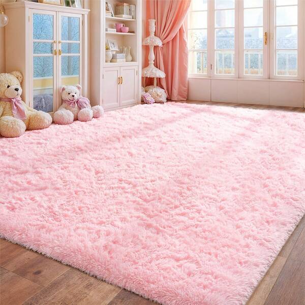 Living Room Rugs, Bedroom Rugs – Ultra Soft Plush Rug, Fluffy Shaggy Carpet, Washable Area Rug With Non-Slip Backing & 4 Free Grip Stickers, Modern Home Dorm Decor, Multiple Sizes 4x6 5x7 6x9 8x10 9x12 10x14, Pink Rug